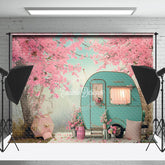 Lofaris Blue RV Peach Trees Spring Backdrop For Photography